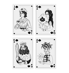 Set Playing Cards Black And White Drawing Jack