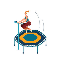 Young Woman With Ponytail Jumping On A Trampoline