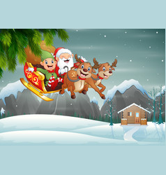 Happy Santa Claus And Elf Riding His Sleigh At Win