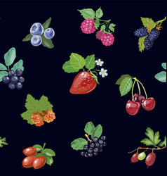 Berries Seamless Pattern On Black Background