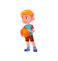 Blond Sporty Boy Playing Basketball At Gym Cartoon