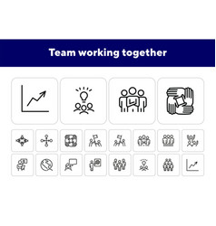 Team Working Together Line Icon Set