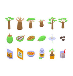 Baobab Icons Set Isometric Fruit Tree