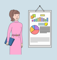 Business Woman With Folder Board And Charts