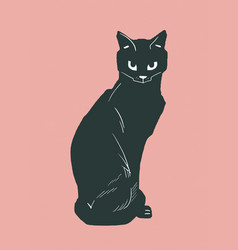 Black Cat Animal Vintage Linocut Drawing