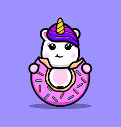 Cute Unicorn Eating Donut Mascot Design