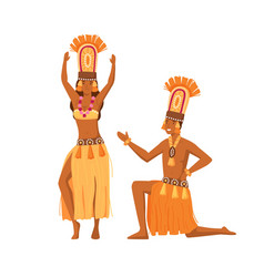 Smiling Cartoon Aboriginal Man And Woman Dancing