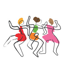 Three Dancing Women Dance Party Line Art