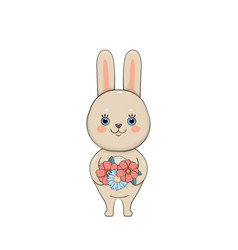 Cute Cartoon Bunny With Bouquet Of Flowers