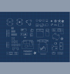 Construction Drawing Furniture Icons Blue