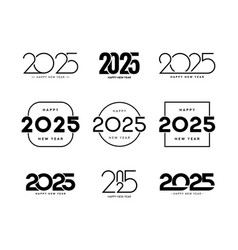 Set Of Happy New Year 2025 Logos Design