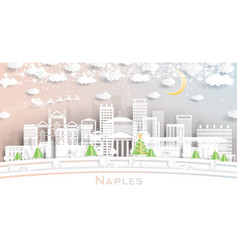 Naples Italy City Skyline In Paper Cut Style