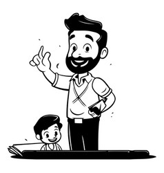 Cartoon Teacher With His Student In Cartoon Style