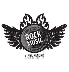 Rock music poster with a vinyl record on fire Vector Image