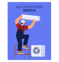 Man Installing Or Repairing Air Conditioner