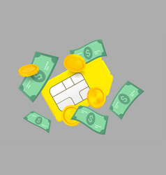 Mobile Phone Sim Card With Money 3d Elements