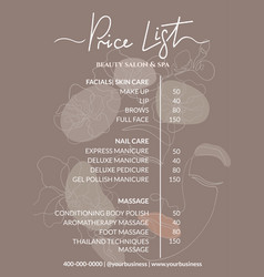 Price List For A Beauty Salon Massage Parlor