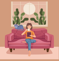 Woman Drinking Coffee In Livingroom