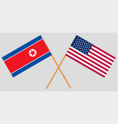 Flags North Korea And Usa On Gray Background