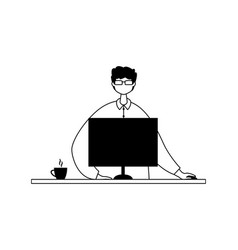 A Male Office Worker Working At Desk