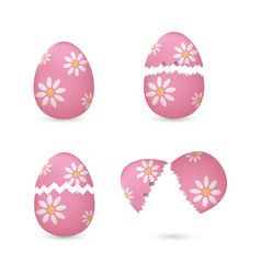 Cracked Easter Eggs With Flowers Set