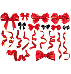 Set Of Red Bows With Horizontal Ribbons Isolated Vector Image