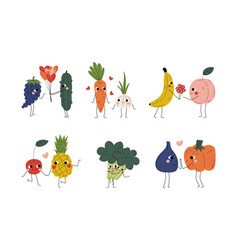 Cute Fruit And Vegetables Characters Couples Set