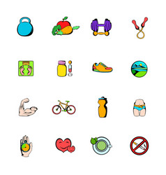 Healthy Lifestyle Icons Set Cartoon