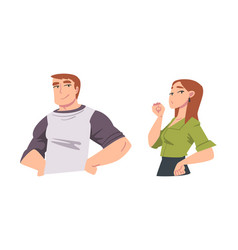 Confident Young Man And Woman Standing With Hands