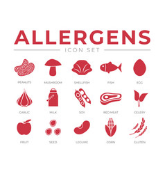 Allergens Icon Set Peanuts Mushroom Shellfish