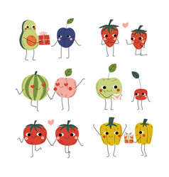 Cute Fruit And Vegetables Characters Couples Set