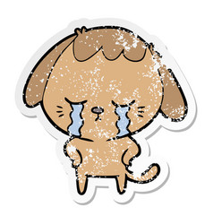 Distressed Sticker Of A Cute Puppy Crying Cartoon