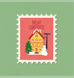 Merry Christmas House Snowman Postal Stamp