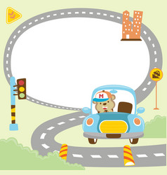 Traffic Elements Cartoon With A Monkey Driving