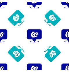 Blue Tobacco Leaf Icon Isolated Seamless Pattern