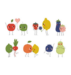 Cute Fruit And Vegetables Characters Couples Set