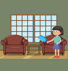 Girl Cleaning Living Room