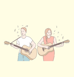 Music Band Playing Guitar Duet Singing Concept