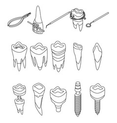 Tooth Restoration Icons Set Outine