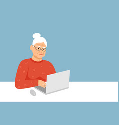 White-haired Senior Woman Grandmother With Laptop