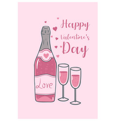 Cute Valentine S Day Card With Champagne