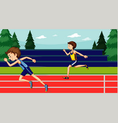 Scene With Two Runners Racing In Track