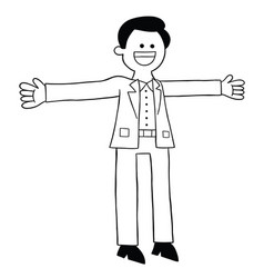 Cartoon Man In Suit Open Hands And Happy