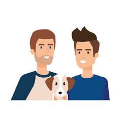 Young And Casual Couple Men With Dog