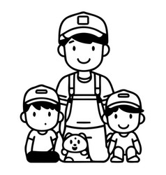 Father And Children In Uniform Happy Family