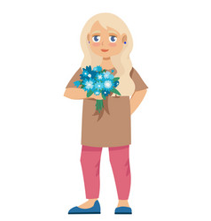 Girl Holding Bouquet Of Flowers