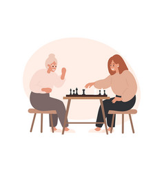 Old Woman Playing Chess Club Players