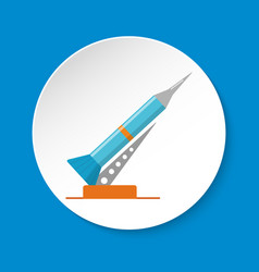 Rocket And Launch Pad Icon In Flat Style On Round