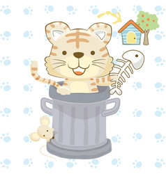 Cartoon Of Cat And Mouse In Trash Can Little