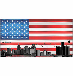 Detroit City Skyline With Flag Of Usa